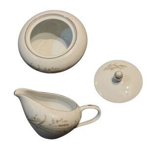 VTG Golden Harvest Wheat Sugar Creamer Set China Japan Wheat‎ Gold Rim Coffee